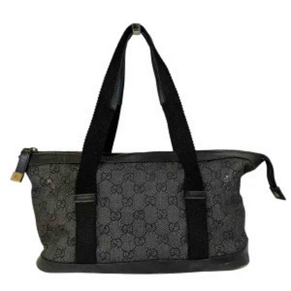 Gucci gray GG monogram canvas shoulder bag black leather dual web